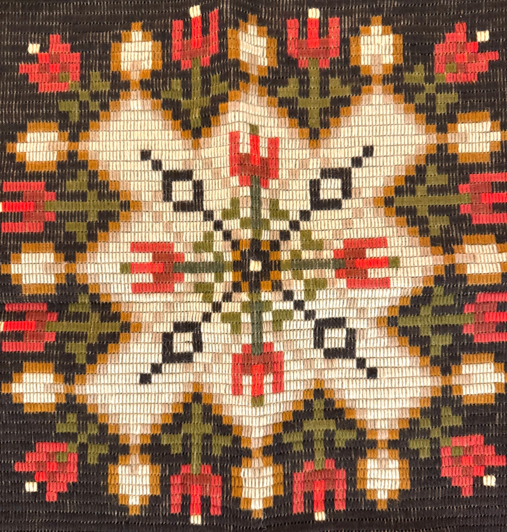 Vintage Finished Needlepoint Canvas Abstract Floral Aztec Design 16" Preworked